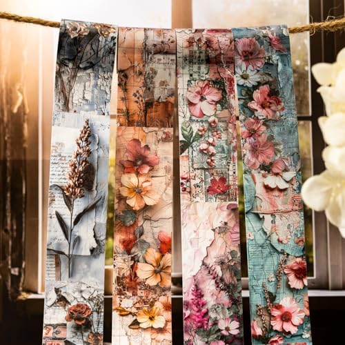 Alideco 6pcs Decorative Adhesive Tapes Vintage Flower Washi Paper Tape Great for Bullet Journal Supplies, Arts, Scrapbook, DIY Crafts, Planners (qihuamanying)