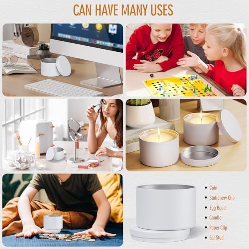 Empty Candles Tins 4 oz Candle Jars 24 pcs Candle Containers for Candle Making with Lid (White-4oz)
