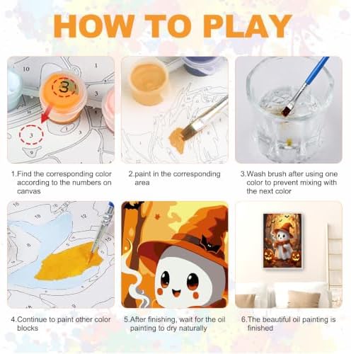 SENQAO Halloween Ghost Paint by Number Kits for Adults, DIY Paint by Numbers Kits for Adults Beginners Without Frame, Acrylic Paint Canvas Painting Kits Art for Home Decor 8X12 inch