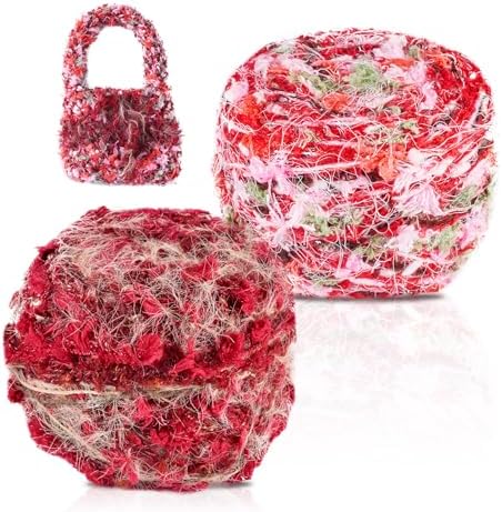 2 Rolls Red Fun Fur Polyester Fringe Yarn Soft Novelty Decorative Yarn for Crochet Knitting Projects - Valentine's Day 160 G