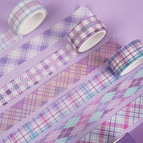 Basic Grid Washi Tape Set 12 Rolls Plaid Decorative Masking Tapes for Arts, DIY Crafts, Journals, Planners, Scrapbook, Wrapping (Purple)