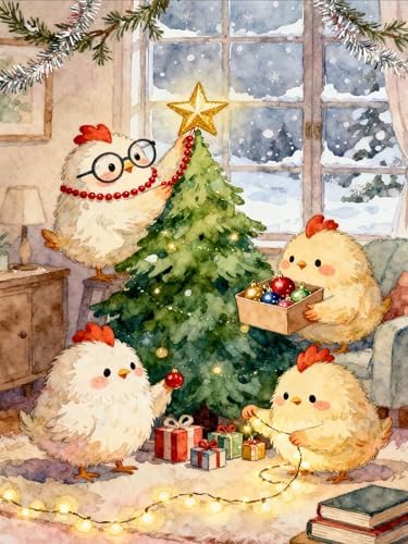 ijbnhd Christmas Tree Diamond Art Kits for Adults, 5D Chickens 12x16inch