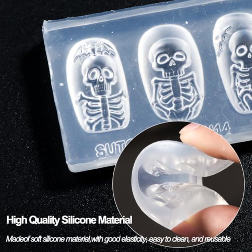 2PCS Silicone Nail Art Molds, 3D Skull, Ghost, Pumpkin Nail Charms Molds