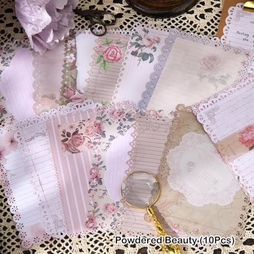 60 Sheets Lace Edged Scrapbook Paper, 6 Packs Vintage Scrapbooking Stationery Writing Paper for Scrapbook Junk Journal Supplies Embellishments Planner Letter Collage (4.7x6.3 Inch)