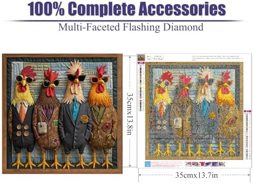 VIGEGU Chicken Diamond Art Kits for Adults Beginners,Diamond Painting Kits for Adults,5D Full Drill DIY Diamond Dot Gem Art Kit Wall Home Decor Arts Craft 14x14 inch