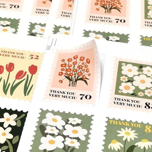 Flower Stamp Stickers,600PCS Flower Thank You Baby Shower Stickers Waterproof Label Stickers Self-Adhesive Labels for Envelopes Gift Wrap Craft