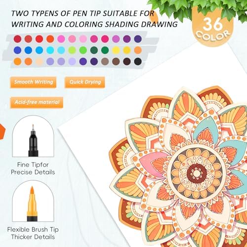 2Pcs Adult Coloring Books Set for Women Relaxation with 36 Colors Markers