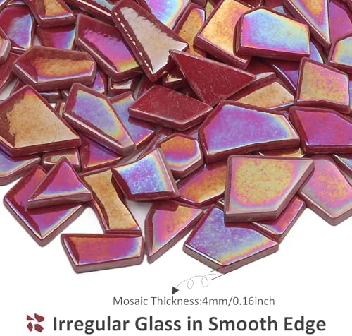 Youway Style Iridescent Glass Mosaic Tiles for Crafts Bulk,200g Red Broken Mosaic Glass Pieces for Garden Crafts Kits,DIY Mosaic Art Decor (Pack of 2)