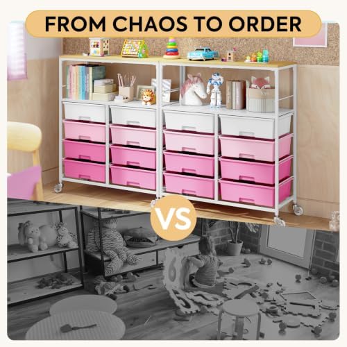 APEXCHASER Rolling Storage Cart with 8 Large Drawers, Wooden Tabletop