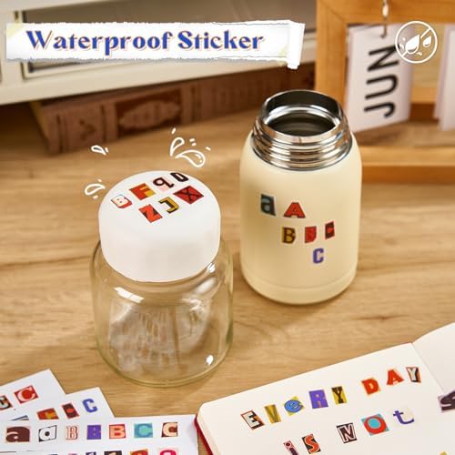 800 Pcs Magazine Letter Stickers for Scrapbooking, Vintage Number Alphabet Stickers, Waterproof Small Adhesive Letters for Junk Journal