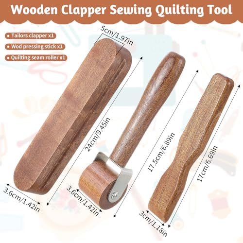 AceOrbit 3 Pcs Wooden Clapper Sewing Quilting Tool Set, Starter Set