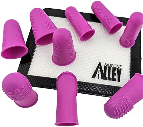 FLEX Thimbles | 9-Pack | 3X-Thick THIK-TIP Medium (3) + Standard Purple Finger Protectors 1x Thick - Small (3) and Large (3) | Mat (1) | Set of Large Eye Sewing Needles (1)