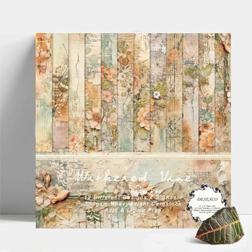 24 Sheets Vintage Floral Scrapbooking Paper Pad 6x6, Decorative Single-Side Craft Paper for Adult Journaling, Card Making, Collage & DIY Scrapbook Projects