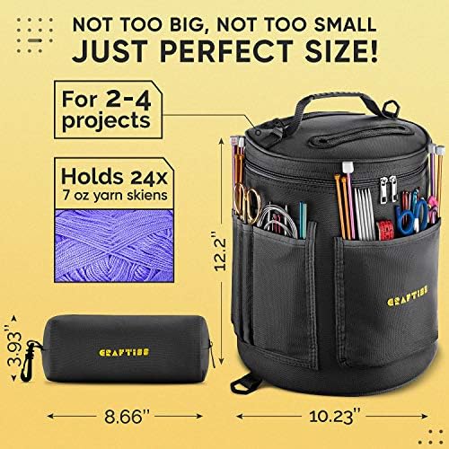 CRAFTISS Crochet Bag Organizer, Yarn Storage Bag with Removable Divider