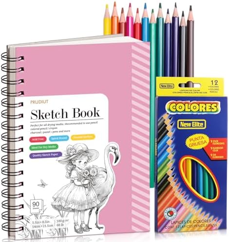 5.5×8.5In Sketch Book for Kids, 100gsm Spiral Sketchbook for Drawing, Pink | 90 Sheets Acid-Free Drawing Paper with Pencils, Tear-Out Pages, for Drawing & Sketching, idea for Back-to-School Gifts