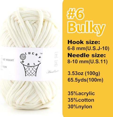 100g Yarn for Crocheting and Knitting,66yds/60m Cotton Yarn for Beginners,Cotton-Nylon Acrylic Blend Yarn for Beginners Crochet Kit Making(White)
