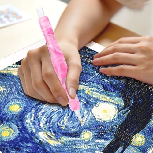 RaySoar Diamond Painting Art Drilling Dot Pen with Tips Nibs Placers Tool Accessories for Adults, Gem Rhinestone Picker Stylus Lt Pink