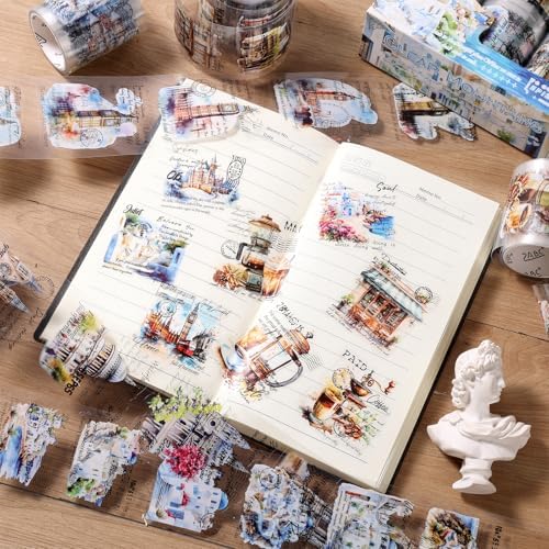 6 Rolls PET Tapes Set Pre Cut Tape Stickers City Stickers journaling Tape Transparent Sticker Books for Scrapbooking Scrapbook Tape Decorative