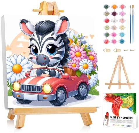 Reivworl Zebra Paint by Numbers Kit for Kids with Frame 8×8 inch