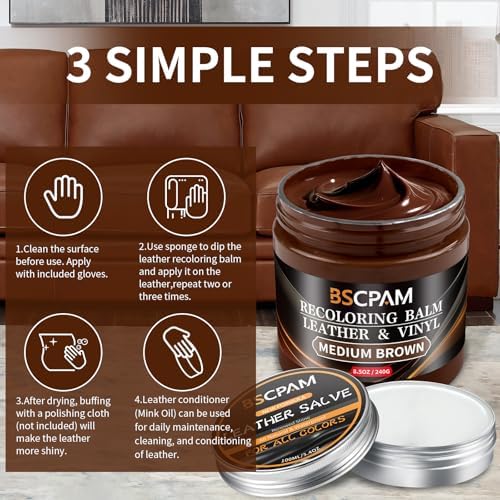 Medium Brown Leather Recoloring Balm with 100ml Mink Oil,Leather Couch Scratch Remover,Leather Repair kit for Vinyl Furniture and Car Interior,Leather Dye Paint,Mink Oil for Leather