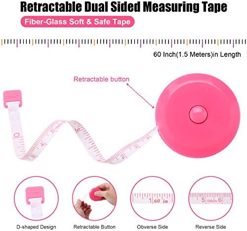 Tape Measure Retractable, Fabric Measuring Tape, 60 Inch Small Sewing Tailor Soft Ruler for Craft Nursing Clothing Medical Travel(3 Pack/Pink)