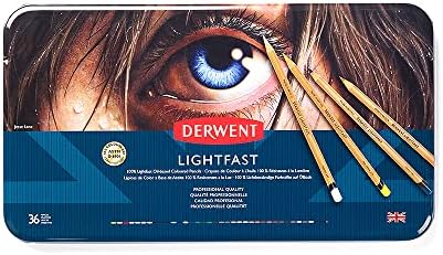 Derwent Lightfast Colored Pencils 36 Tin, Set of 36, 4mm Wide Core, 100% Lightfast, Oil-based, Premium Core, Creamy, Ideal for Drawing, Coloring, Professional Quality (2302721)