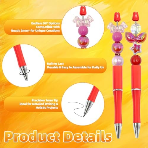 210 Pieces DIY Beadable Pen Bulk Kit – 70PCS Ballpoint Pen with Refills & Bags – Perfect for Beads Pens Supplies, Beaded Pens for DIY Crafting – Office Supplies & Teacher Accessories (Red)