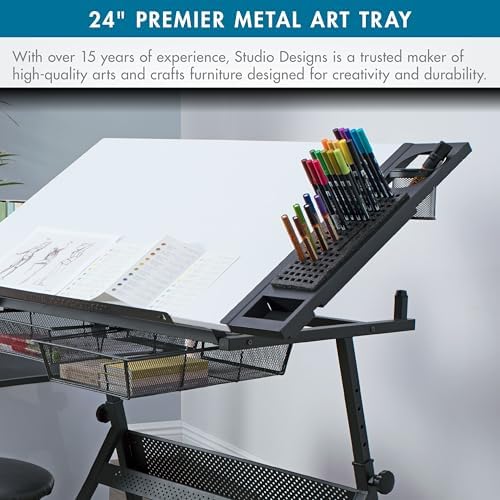 SD STUDIO DESIGNS Modern Premier Metal Tray for Art/Craft Table, 24 Inch, Black