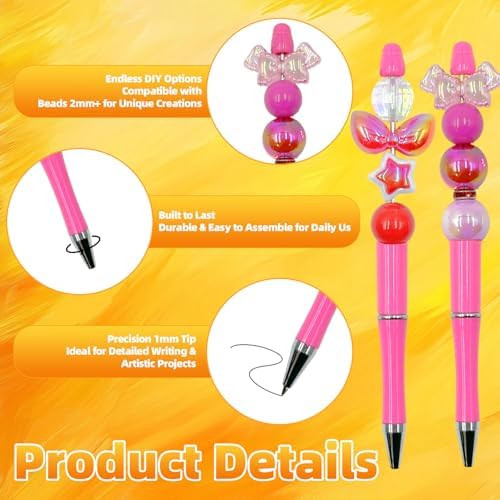 210 Pieces DIY Beadable Pen Bulk Kit – 70PCS Ballpoint Pen with Refills & Bags – Perfect for Beads Pens Supplies, Beaded Pens for DIY Crafting – Office Supplies & Teacher Accessories (Rose Red)