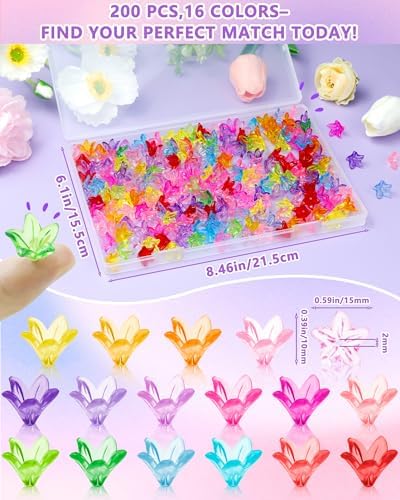 FIVEIZERO Flower Charms, 200PCS 16 Colors Acrylic Lily Flower Beads