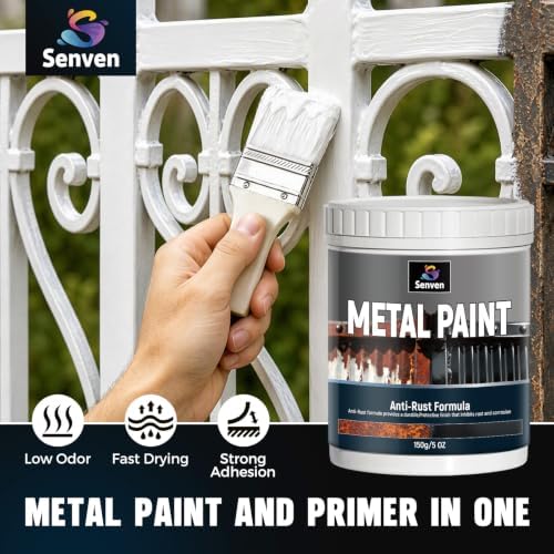 Metal Paint White 5.3oz Waterpoof Anti Rust Preventative White Paint for Metal, Anti Rust Enamel Multi Surface Acrylic White Paints Refinishing Kit for Metals, Gate, Fence, Railing, Craft, Wood, Walls