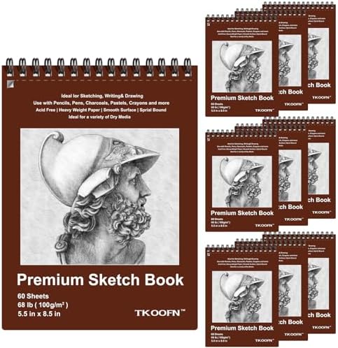 TKOOFN 10 Pack 5.5" x 8.5" SketchBooks Bulk,Top Spiral Bound Sketchbook