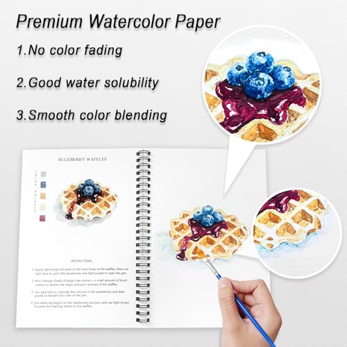 Watercolor Workbooks Baking, 15 Beautiful Paintings for Water Color Book Adult, Watercolor Coloring Book for Beginners, Watercolor Workbook for Adults Teens (Without Palette, Baking)