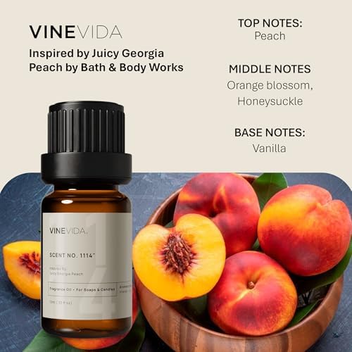 VINEVIDA [0.33oz] Juicy Georgia Peach Fragrance Oil for Candle Making and Soap Making - Premium Candle Scents for Soy Candles