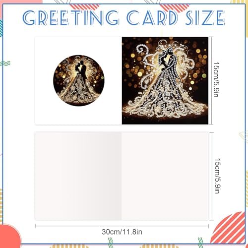 AiYuanzsh 6 Pack Diamond Painting Greeting Cards with Envelopes, DIY 5D Diamond Art Card Kit Romantic Wedding Couples, 30x15cm Handmade Rhinestone Cards Crafts for Wedding Wishes and Celebration