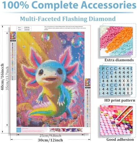 Axolotl Diamond Art Kits for Adults, Diamond Painting Kits 12x16 inch | Diamond Painting Kits for Adults Beginners, Gem Art, 5D Full Drill, DIY Arts and Crafts for Gift Home or Decor