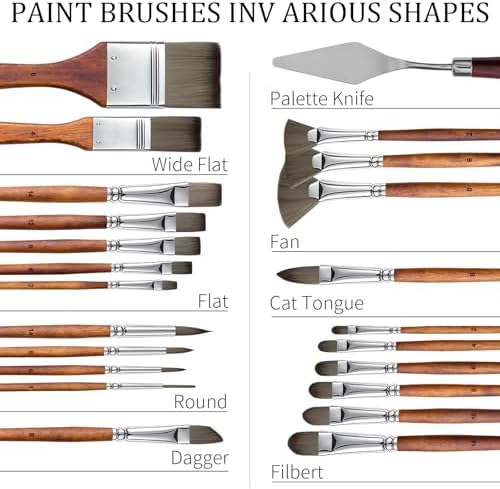 Paint Brush Set, Professional Paintbrushes with Palette Knife and Cloth Roll, Suitable for Beginners, Artists, Gouache, Oil, Face Painting(25pcs)