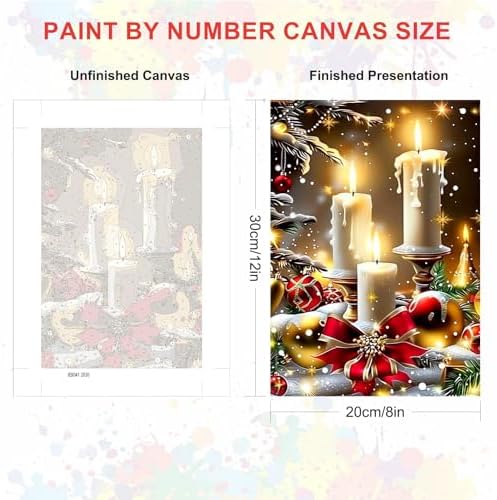 SENQAO Candles Paint by Numbers for Adults Beginners Framed, Christmas Adults' Paint-by-Number Kits, Adult Paint by Number Kits on Canvas, Acrylic Number Painting for Home Decor, 8x12inch