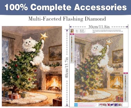 ijbnhd Christmas Tree Diamond Art Kits for Adults Christmas Cat 12X16inch
