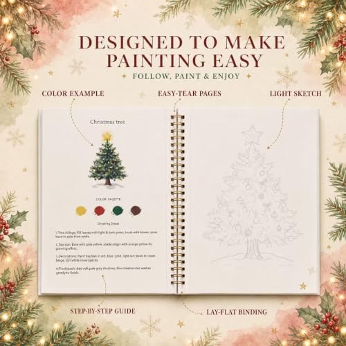 EIOLUIK Christmas Watercolor Workbook Set - 12 Paintings, 16 Paints, 3 Brushes
