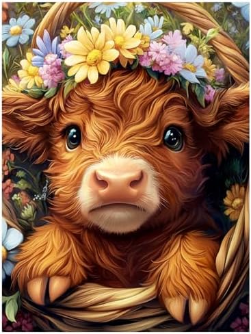 Reivworl Highland Cow Diamond Art Kits for Adults Beginner 12×16 inch