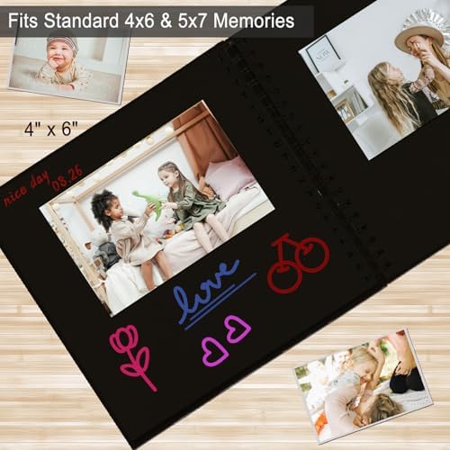 DIY Scrapbook Album 7x7 Inch, Hardcover Kraft Paper Scrap Book Photo Album, Blank Page Memory Scrap Book for DIY Crafts, Traveling, Wedding, Anniversary, Birthday, 40 Pages (20 Sheets), Black