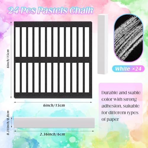 Watersay 24 Pcs Soft Pastel Drawing Chalk Set Square Sketch Chalk Non-toxic Artist Pastel Sticks for Professional Artists and Art Lovers(60 x 8 x 8 mm,White) (Pack of 2)