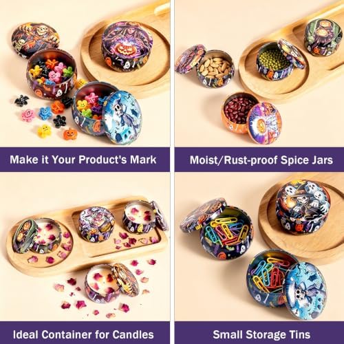 Halloween Candle Tins, 2.5 Oz Candle Jars for Making Candles, 16PCS Empty Candle Jars with Lids, Metal Candle Containers, Small Tins, Candle Making Jars for Halloween, Themed Party, Decor, Storage