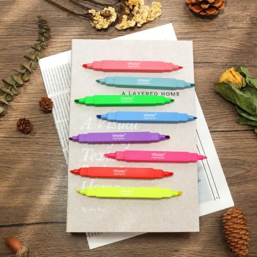 Vitoler Highlighters, Assorted Colors, 8 Pack Dual Tip Pastel Highlighters