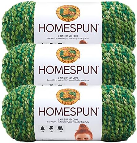 Lion Brand Yarn, Homespun Bulky Crochet Yarn, Forest, Green, 3 Pack