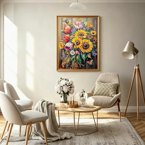 Flowers Diamond Art Kits for Adults, DIY Crafts for Adults 12x16in