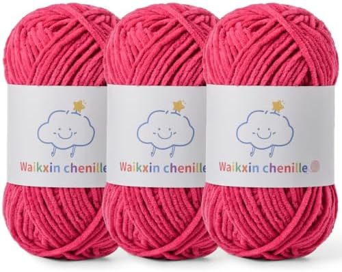 Skinny Chenille Yarn for Crocheting, 3 Pack of 1.75 oz/109 yds Amigurumi Yarn&Baby Yarn for Crocheting Soft, Fluffy Fingering Weight Velvet Yarn for DIY Crafts&Baby Blankets.(3 Rose)