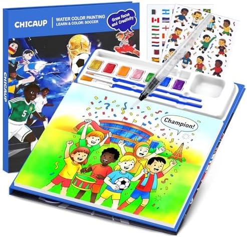 Paint with Water Coloring Books for Kids, Soccer Theme Learn & Color Art Set, Mess Free Watercolor Paint Kit, Painting Activity for Kids Ages 3-5 4-8, Arts and Crafts Drawing Gift Toy for Boy Girl