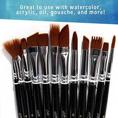 Crafts 4 All Artist Paint Brushes - Professional, Wide Tip, Nylon Hair Paintbrushes - Paintbrush Set of 12 for Acrylic, Watercolor, Christmas Decorations & Oil Painting
